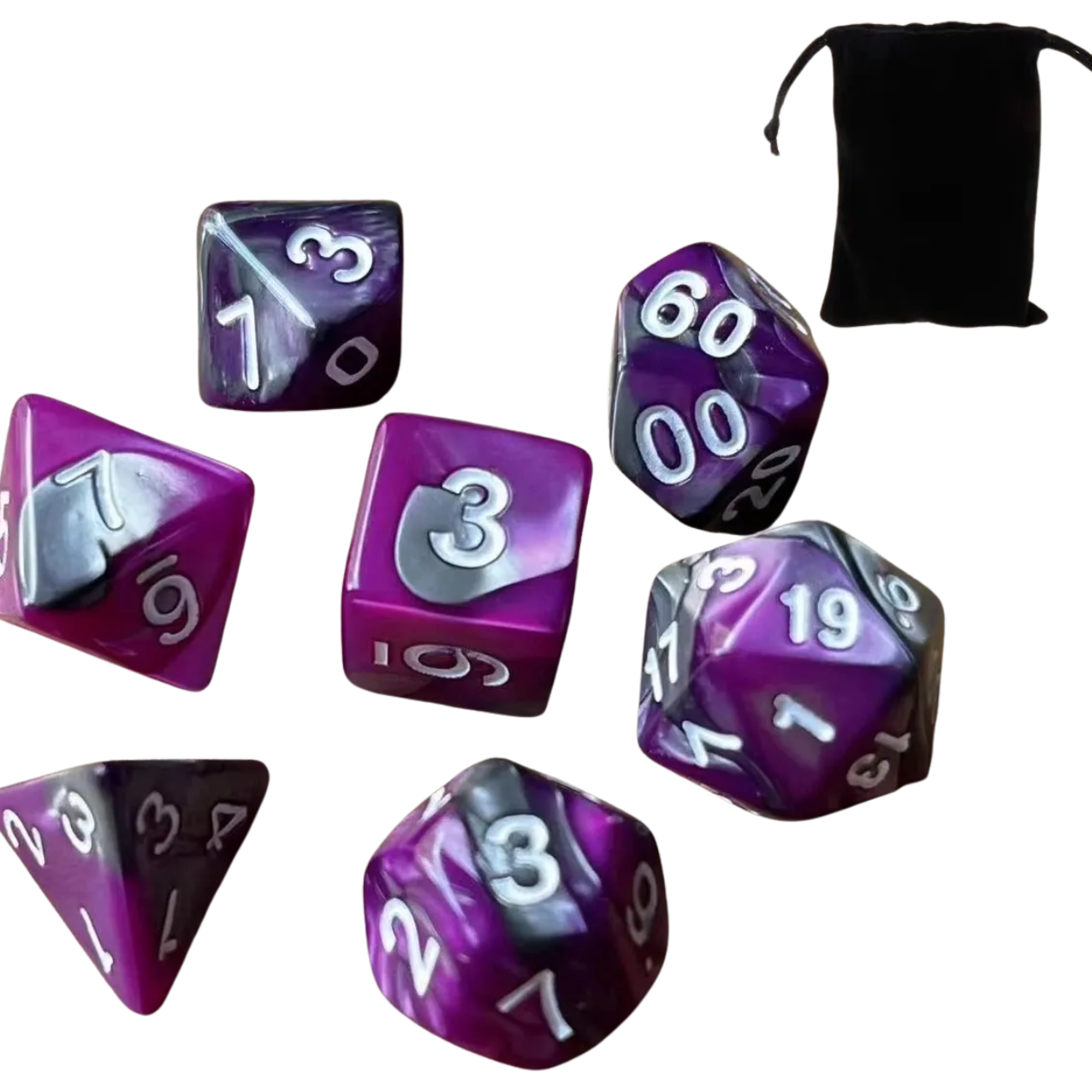 Set de dados (7 unidades) con bolsa