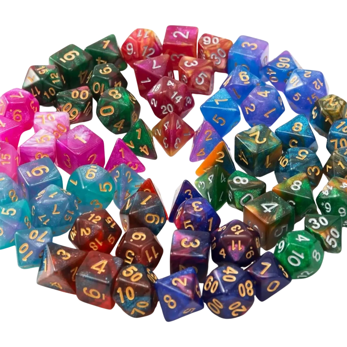 Set de dados (7 unidades) con bolsa