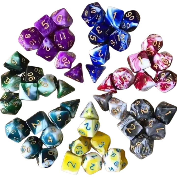 Set de dados (7 unidades) con bolsa
