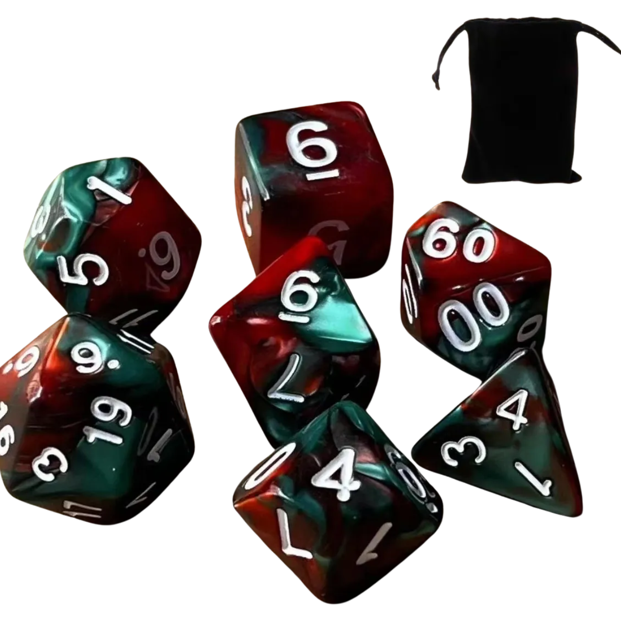 Set de dados (7 unidades) con bolsa