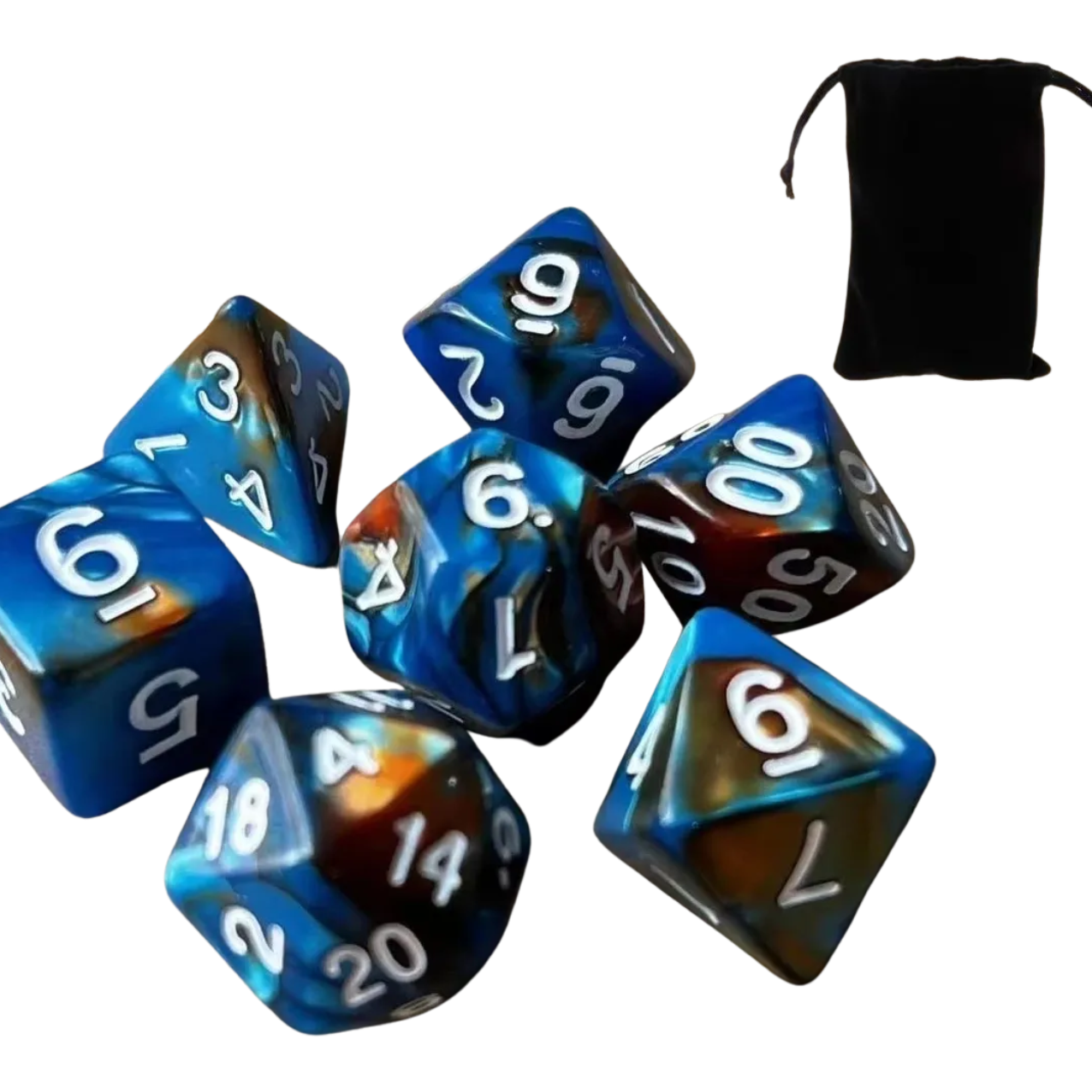 Set de dados (7 unidades) con bolsa