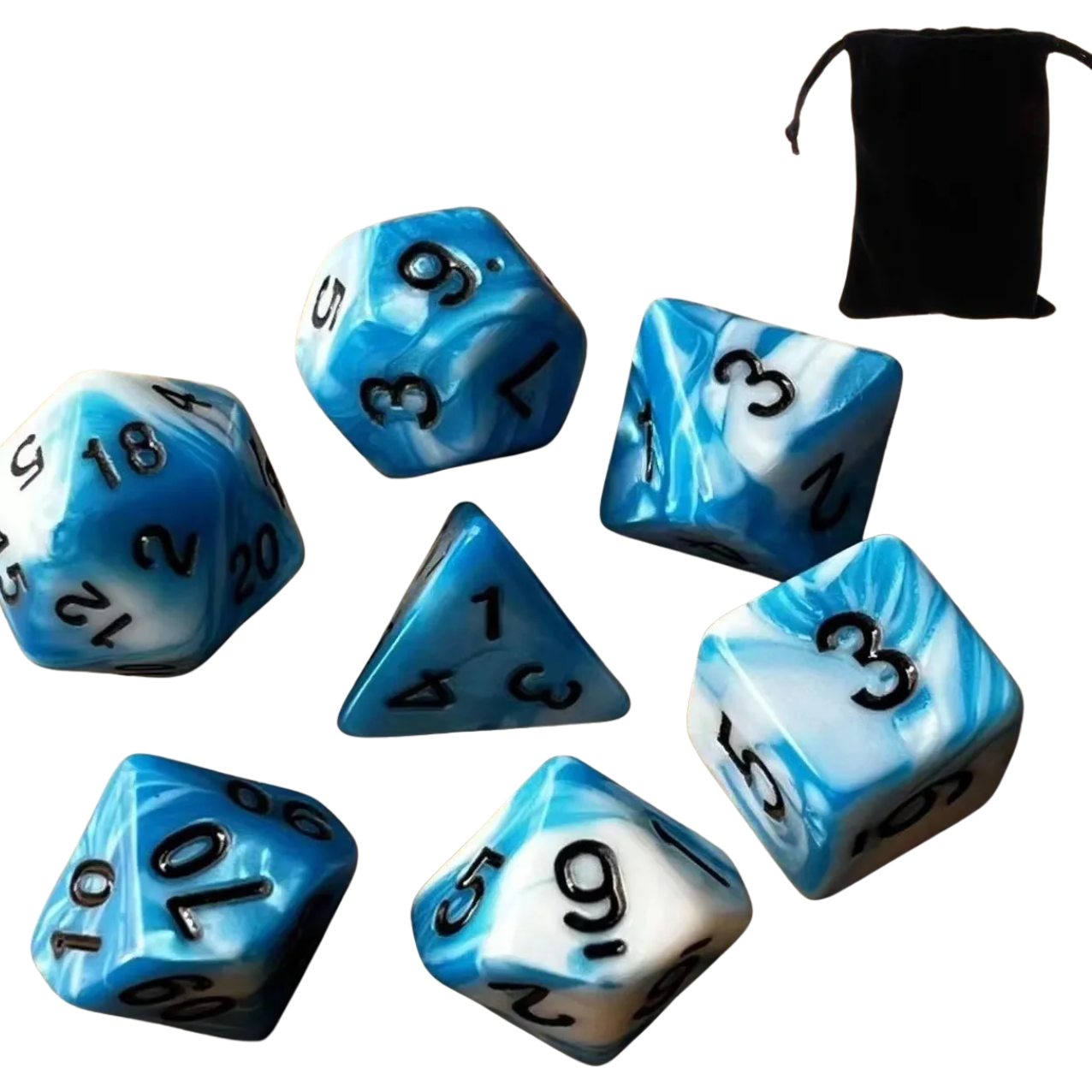 Set de dados (7 unidades) con bolsa