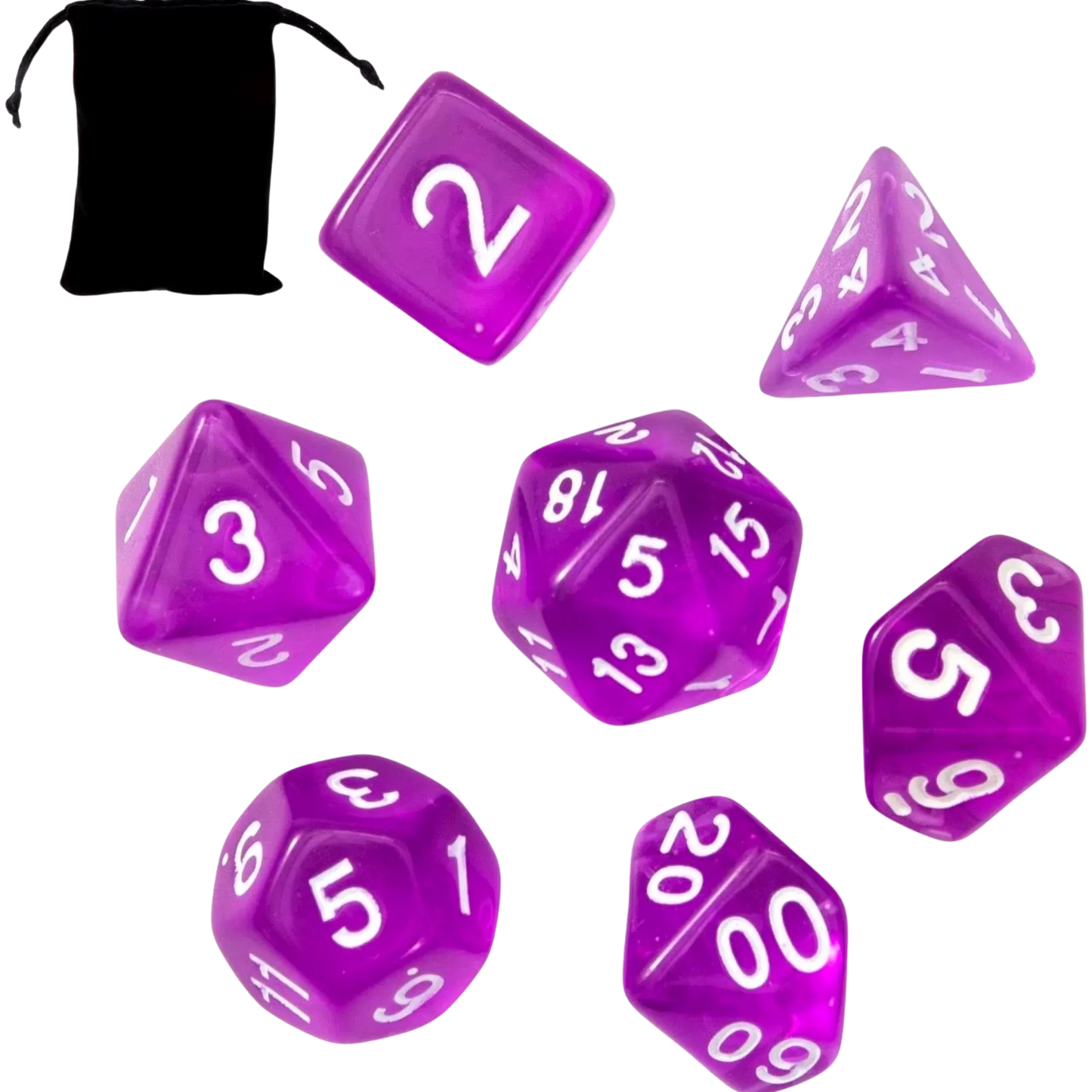 Set de dados (7 unidades) con bolsa