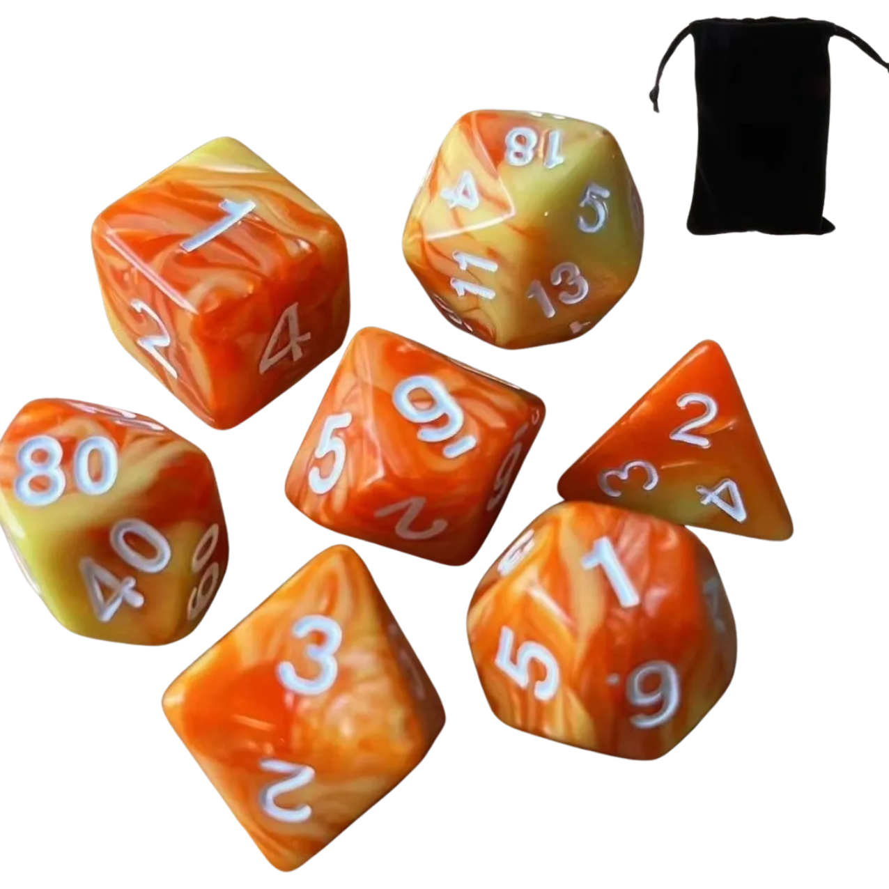 Set de dados (7 unidades) con bolsa