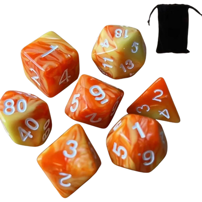 Set de dados (7 unidades) con bolsa