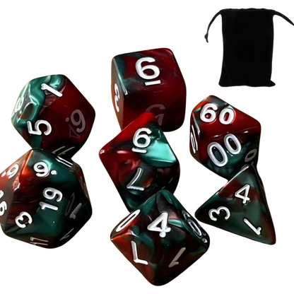 Set de dados (7 unidades) con bolsa