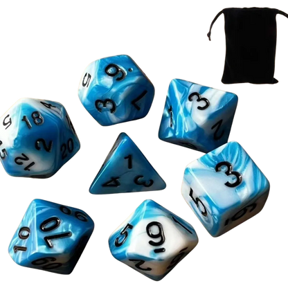 Set de dados (7 unidades) con bolsa